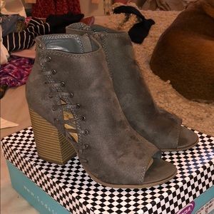 Peep-Toe Suede Booties